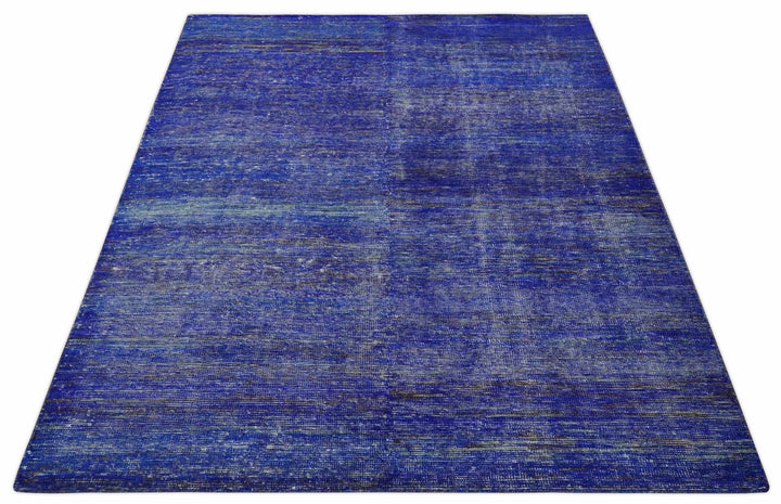 Blue and Charcoal Modern Abstract Hand knotted 8x10 Art Silk Area Rug - The Rug Decor