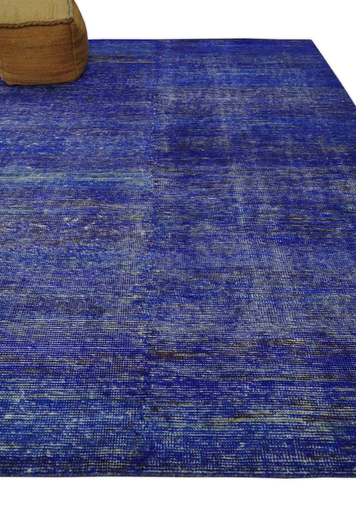 Blue and Charcoal Modern Abstract Hand knotted 8x10 Art Silk Area Rug - The Rug Decor