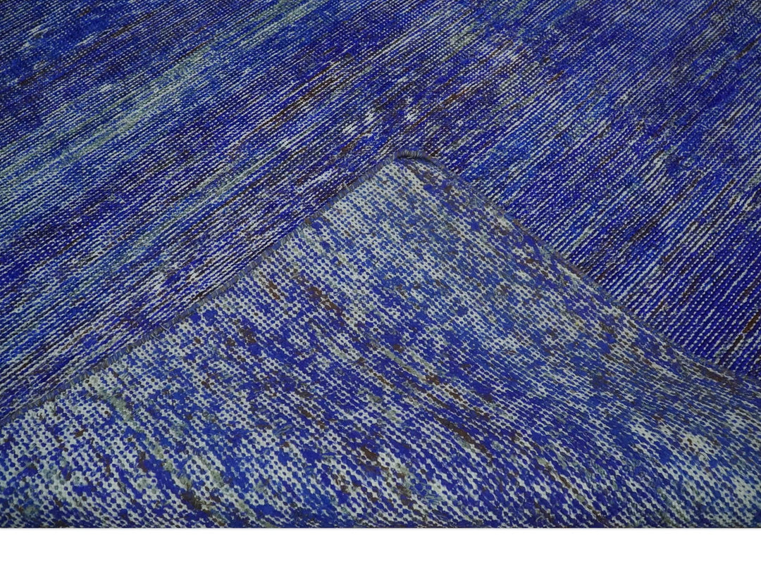 Blue and Charcoal Modern Abstract Hand knotted 8x10 Art Silk Area Rug - The Rug Decor