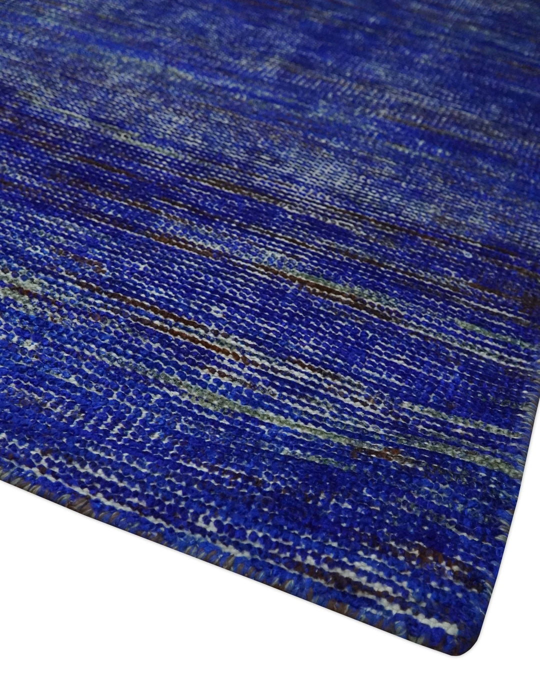 Blue and Charcoal Modern Abstract Hand knotted 8x10 Art Silk Area Rug - The Rug Decor