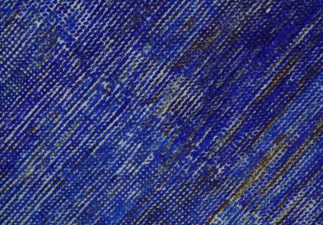 Blue and Charcoal Modern Abstract Hand knotted 8x10 Art Silk Area Rug - The Rug Decor