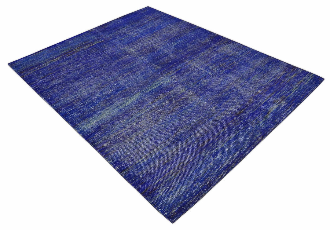 Blue and Charcoal Modern Abstract Hand knotted 8x10 Art Silk Area Rug - The Rug Decor