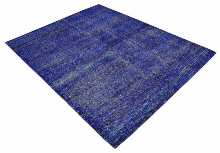 Blue and Charcoal Modern Abstract Hand knotted 8x10 Art Silk Area Rug - The Rug Decor