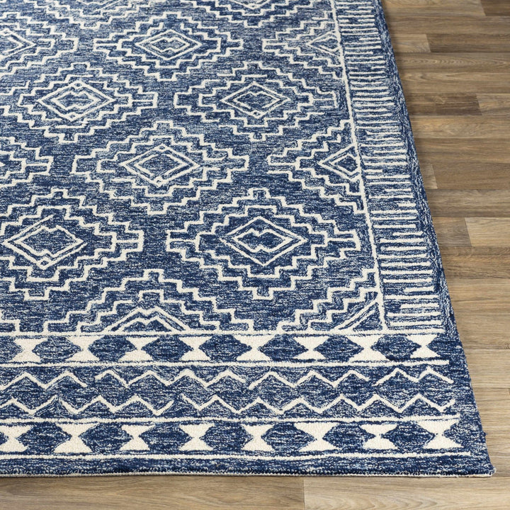 Blue and Ivory Geometrical Design Hand Tufted Wool Area Rug - The Rug Decor