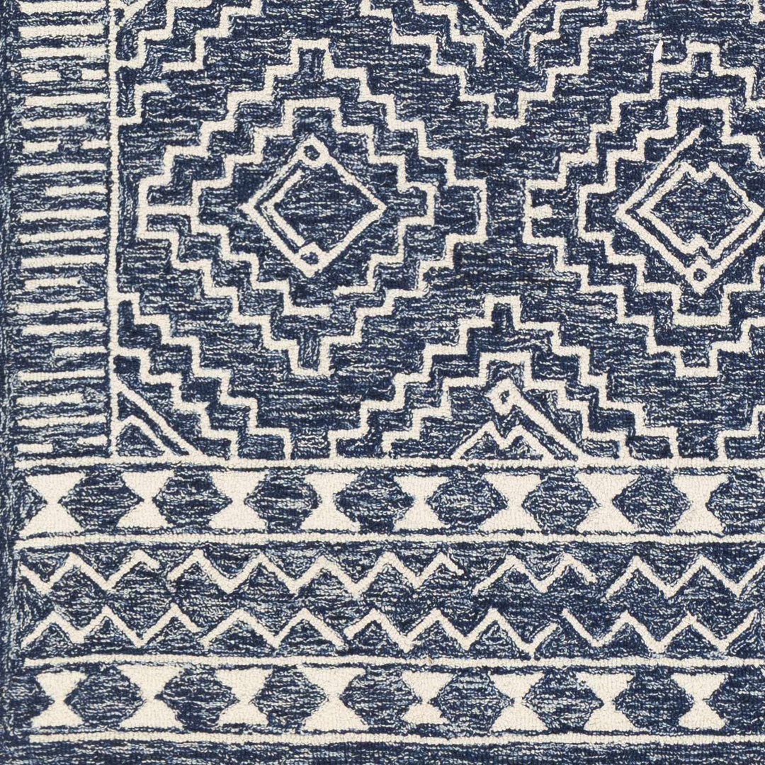 Blue and Ivory Geometrical Design Hand Tufted Wool Area Rug - The Rug Decor