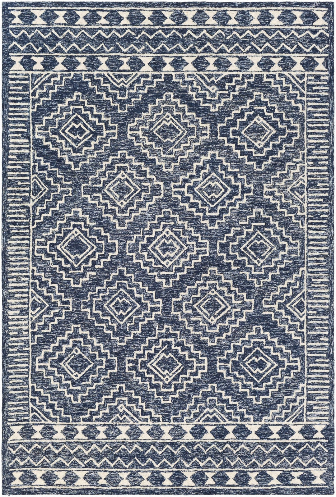 Blue and Ivory Geometrical Design Hand Tufted Wool Area Rug - The Rug Decor