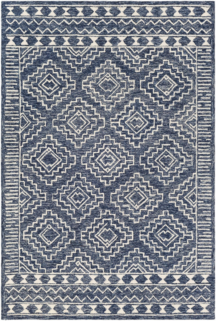 Blue and Ivory Geometrical Design Hand Tufted Wool Area Rug - The Rug Decor