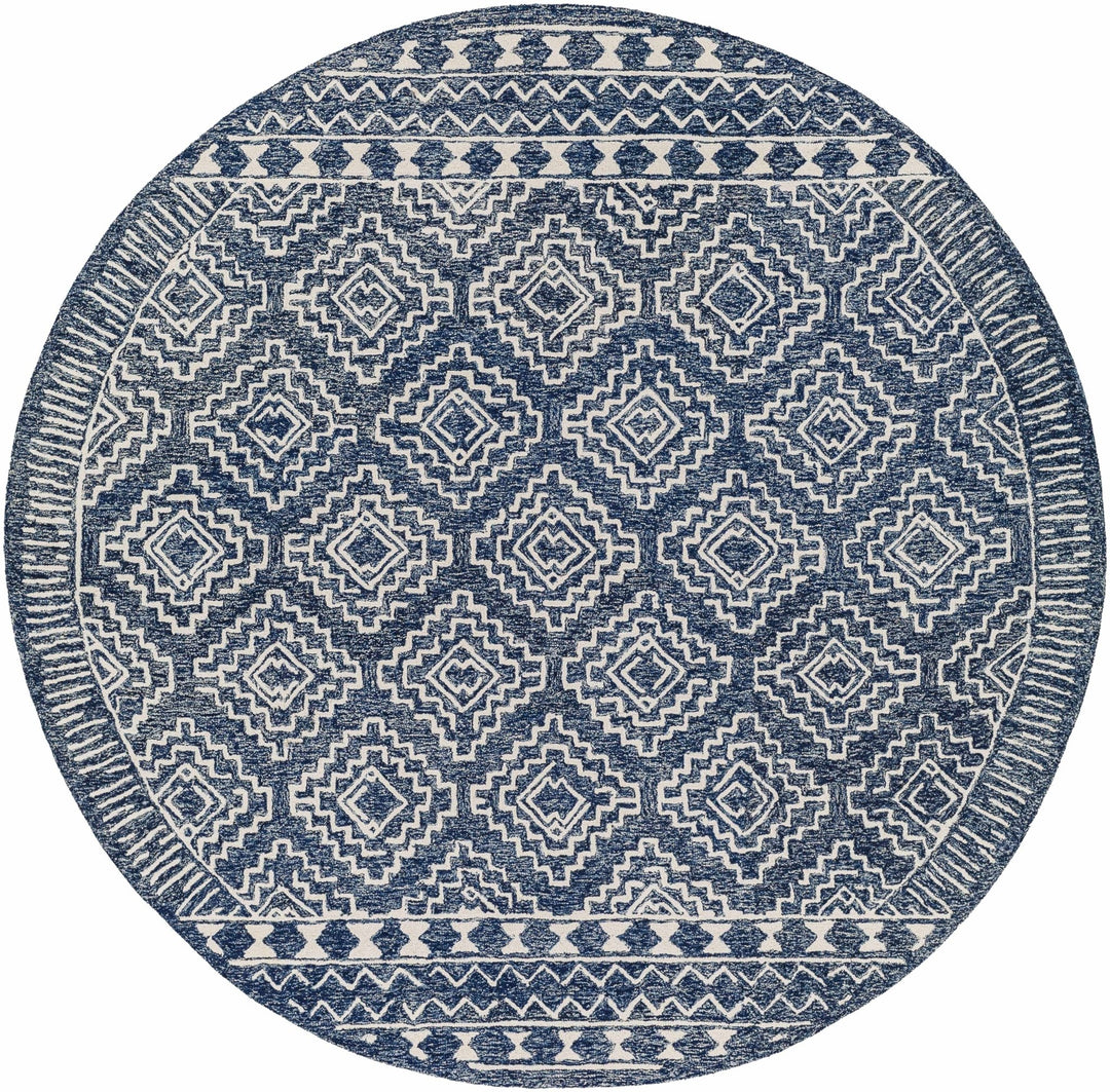 Blue and Ivory Geometrical Design Hand Tufted Wool Area Rug - The Rug Decor