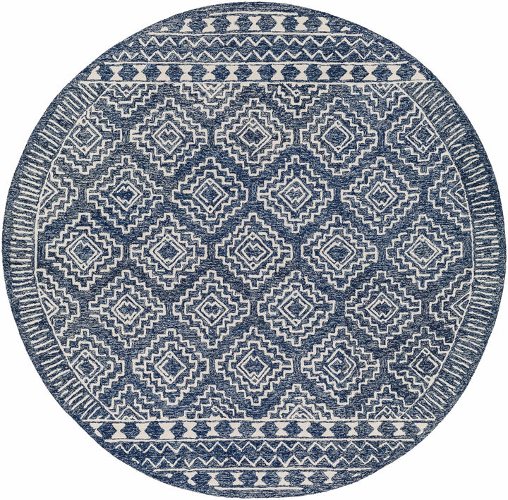 Blue and Ivory Geometrical Design Hand Tufted Wool Area Rug - The Rug Decor