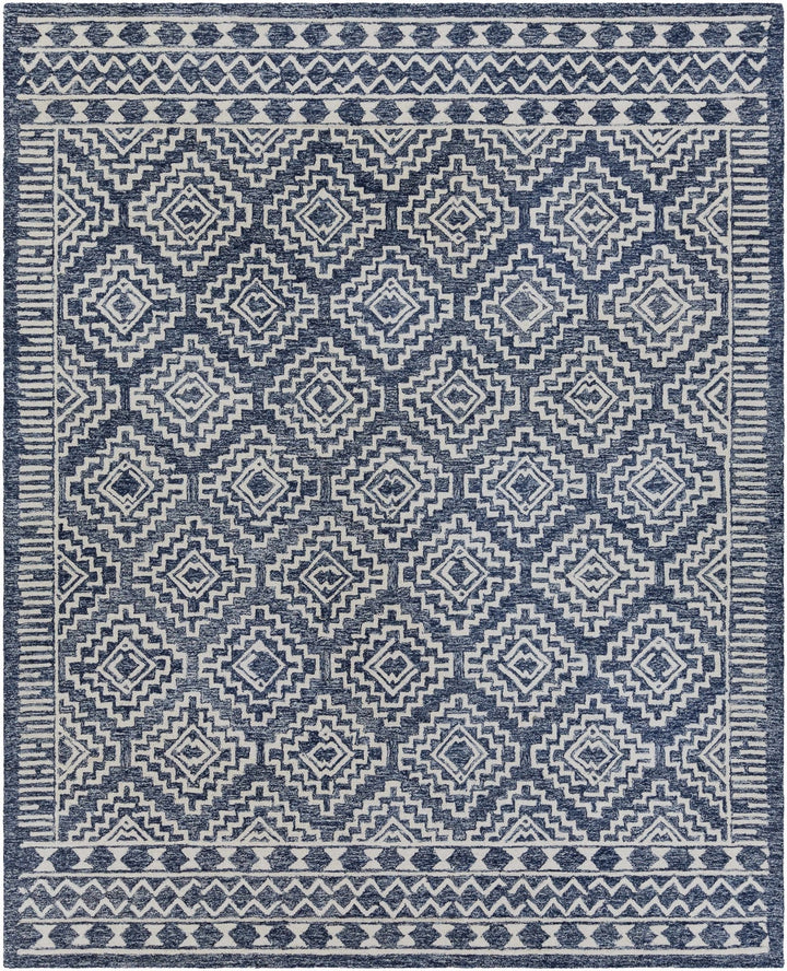 Blue and Ivory Geometrical Design Hand Tufted Wool Area Rug - The Rug Decor