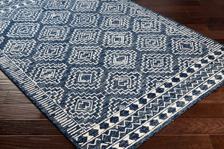 Blue and Ivory Geometrical Design Hand Tufted Wool Area Rug - The Rug Decor