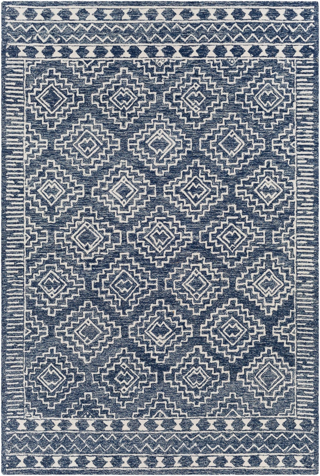 Blue and Ivory Geometrical Design Hand Tufted Wool Area Rug - The Rug Decor