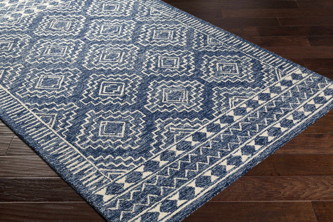 Blue and Ivory Geometrical Design Hand Tufted Wool Area Rug - The Rug Decor