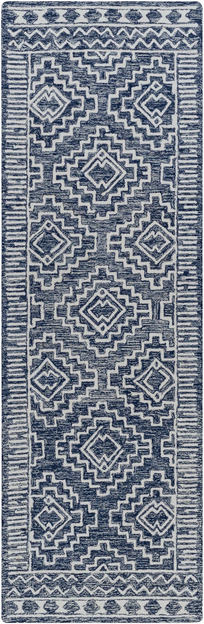 Blue and Ivory Geometrical Design Hand Tufted Wool Area Rug - The Rug Decor