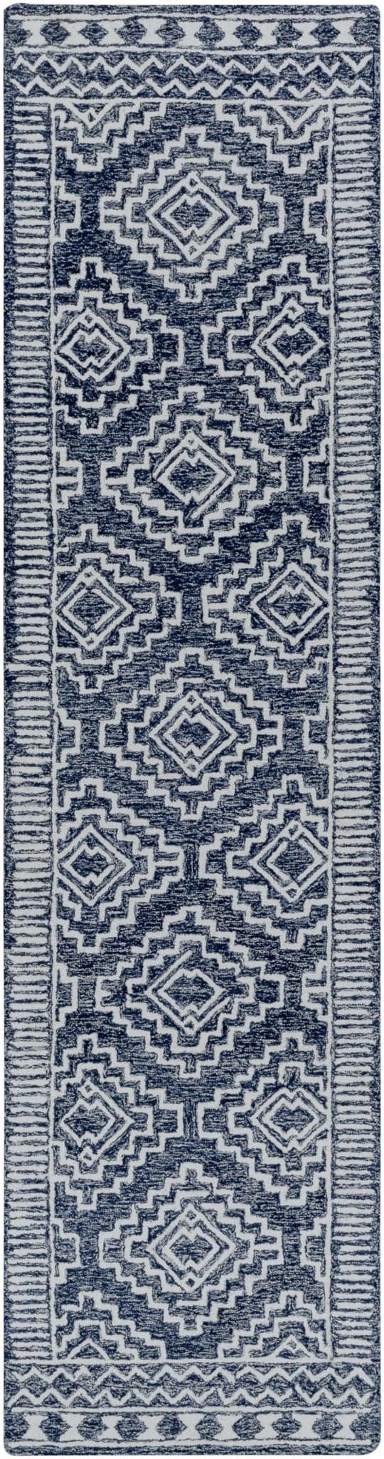 Blue and Ivory Geometrical Design Hand Tufted Wool Area Rug - The Rug Decor