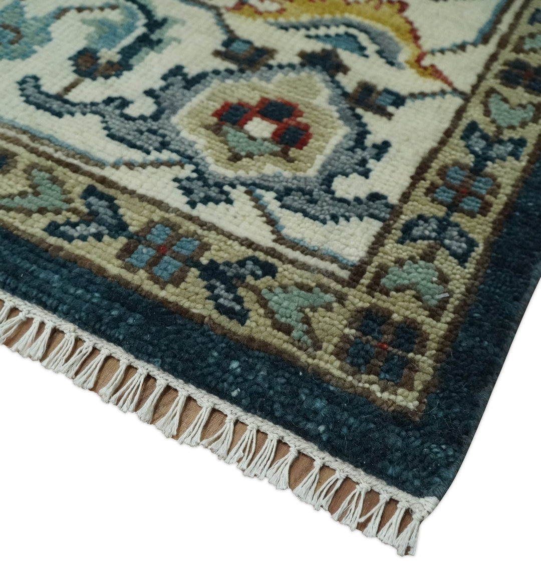 Blue and Ivory Hand Knotted Contemporary Modern 5x8, 6x9, 8x10, 9x12, 10x14 and 12x15 Brown Traditional Persian Heriz Serapi Wool Rug | TRDCP883912 - The Rug Decor