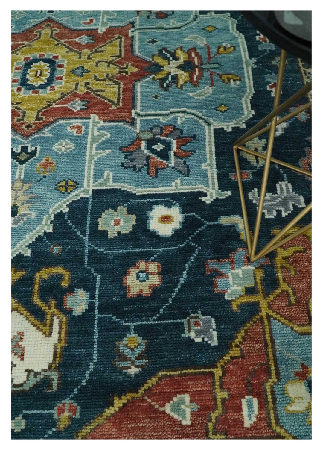 Blue and Ivory Hand Knotted Contemporary Modern 5x8, 6x9, 8x10, 9x12, 10x14 and 12x15 Brown Traditional Persian Heriz Serapi Wool Rug | TRDCP883912 - The Rug Decor