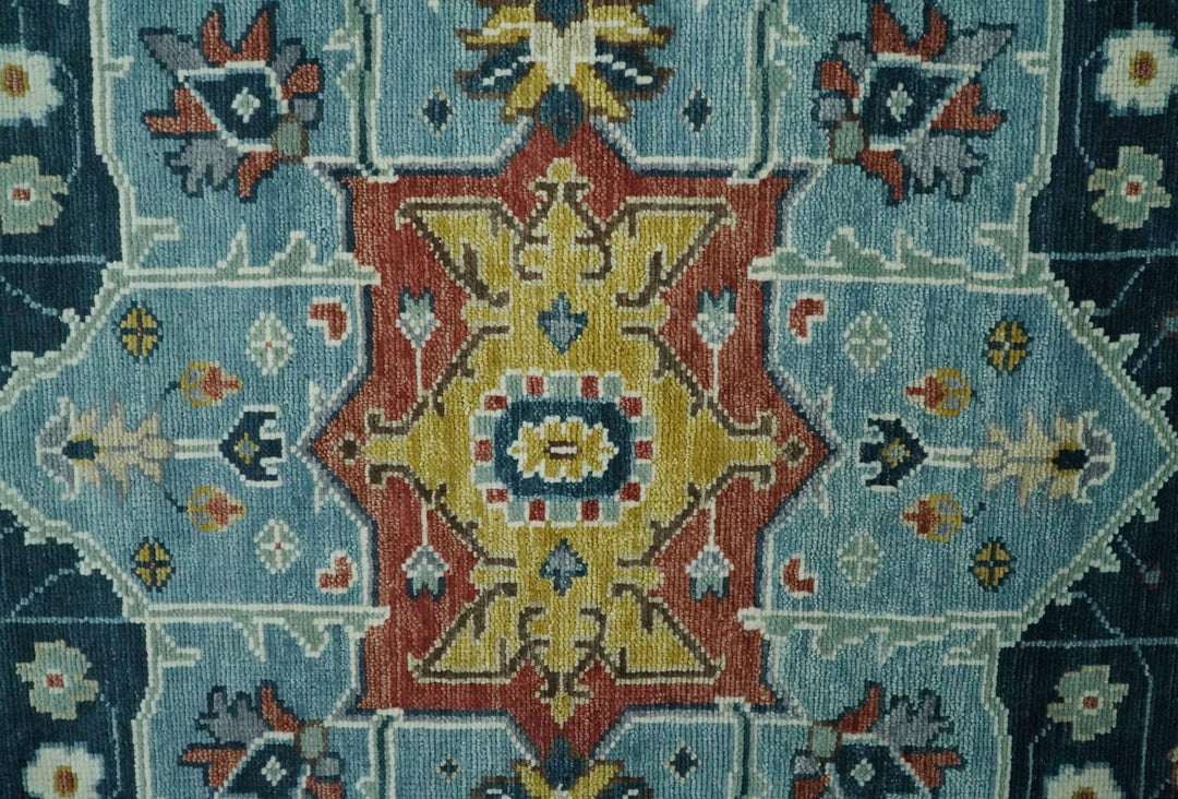 Blue and Ivory Hand Knotted Contemporary Modern 5x8, 6x9, 8x10, 9x12, 10x14 and 12x15 Brown Traditional Persian Heriz Serapi Wool Rug | TRDCP883912 - The Rug Decor