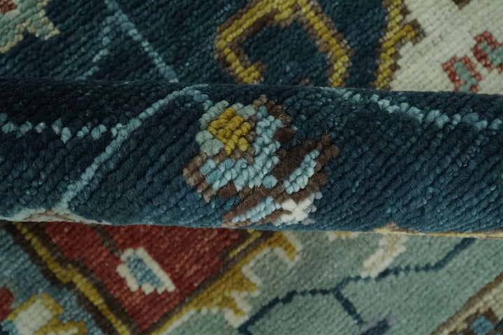 Blue and Ivory Hand Knotted Contemporary Modern 5x8, 6x9, 8x10, 9x12, 10x14 and 12x15 Brown Traditional Persian Heriz Serapi Wool Rug | TRDCP883912 - The Rug Decor