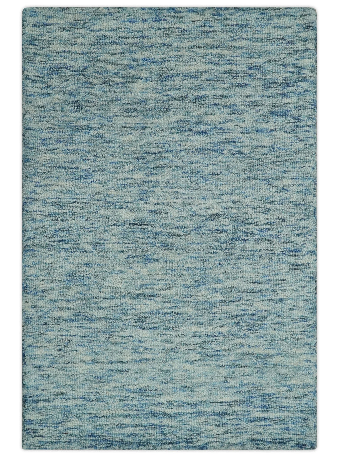 Blue and Ivory Shaded Solid Wool Hand Woven 2x3, 3x5, 5x8, 6x9, 8x10 and 9x12 Layering Area Rug | UL64 - The Rug Decor