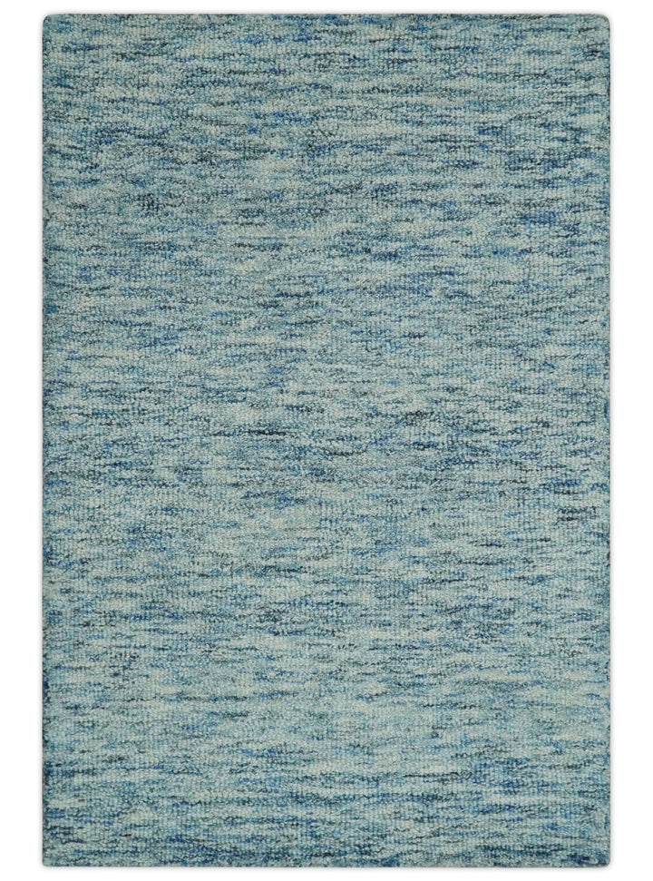Blue and Ivory Shaded Solid Wool Hand Woven 2x3, 3x5, 5x8, 6x9, 8x10 and 9x12 Layering Area Rug | UL64 - The Rug Decor