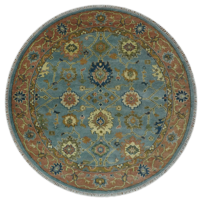 Blue and Rust Antique Traditional Oushak Area Rug - The Rug Decor