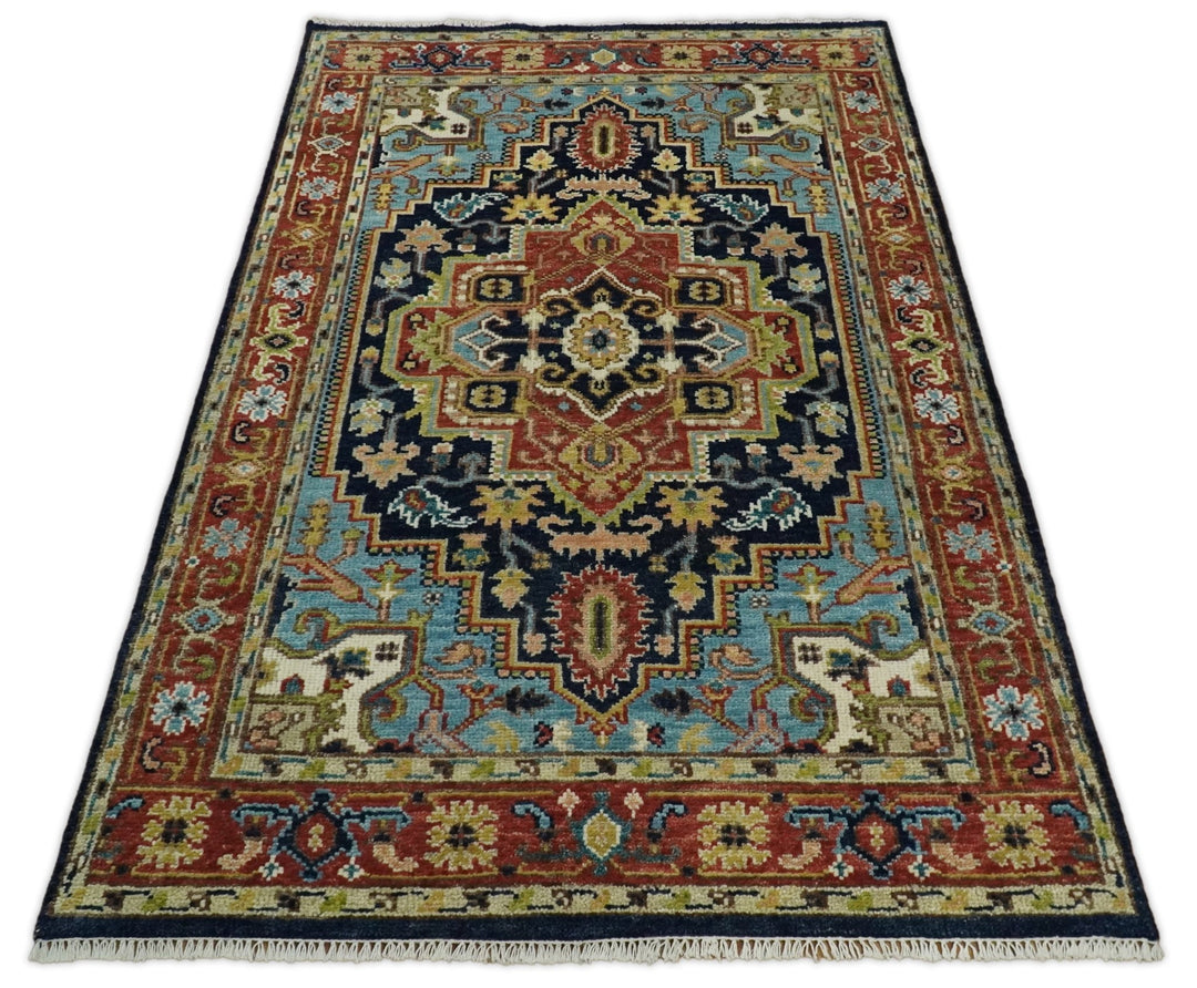 Blue and Rust Hand Knotted 8x10, 9x12, 10x14 and 12x15 Wool Antique Area Rug - The Rug Decor
