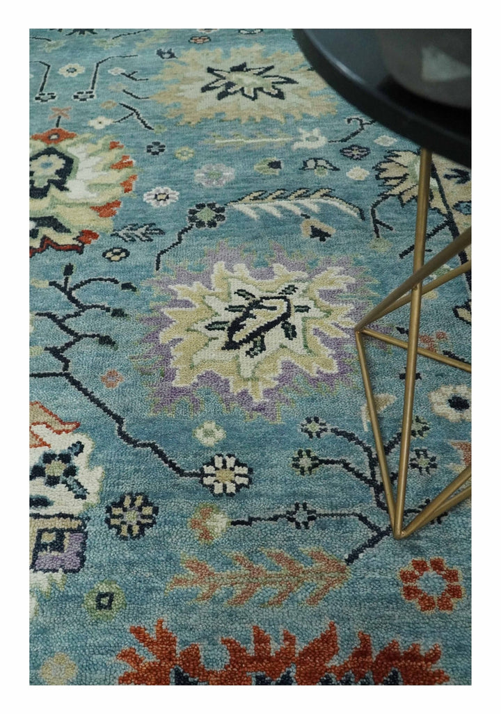 Blue, Ivory and Beige 8x10 and 9x12 Hand knotted Traditional Oushak Wool Area Rug - The Rug Decor