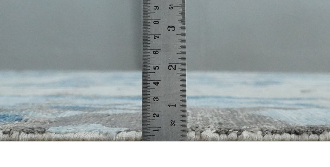 Blue, Ivory and Brown Hand knotted Abstract wool and Silk Blended 8x10 Area Rug - The Rug Decor