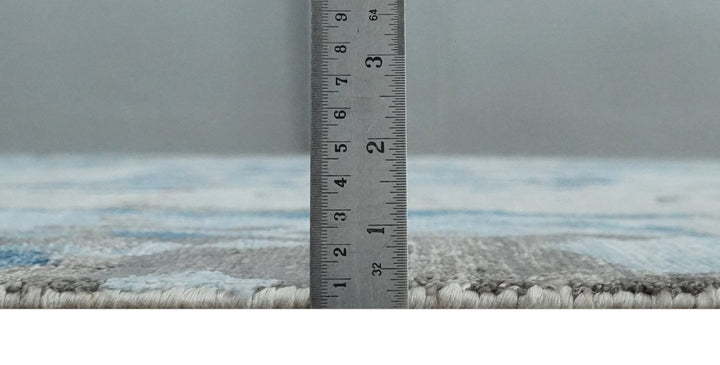 Blue, Ivory and Brown Hand knotted Abstract wool and Silk Blended 8x10 Area Rug - The Rug Decor