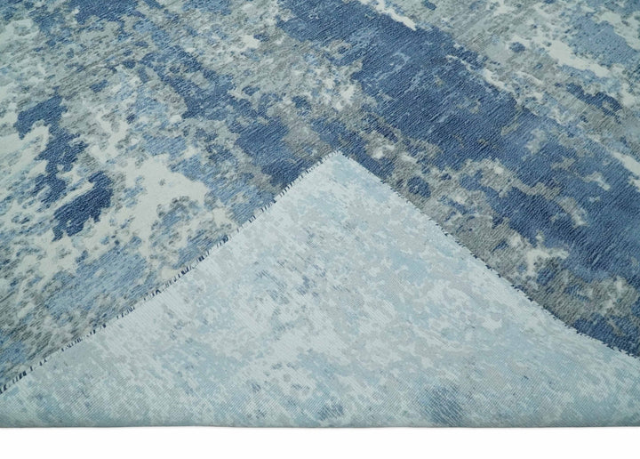 Blue, Ivory and Gray Modern Abstract 6x9 Hand Loomed Blended wool and Art silk Area Rug - The Rug Decor
