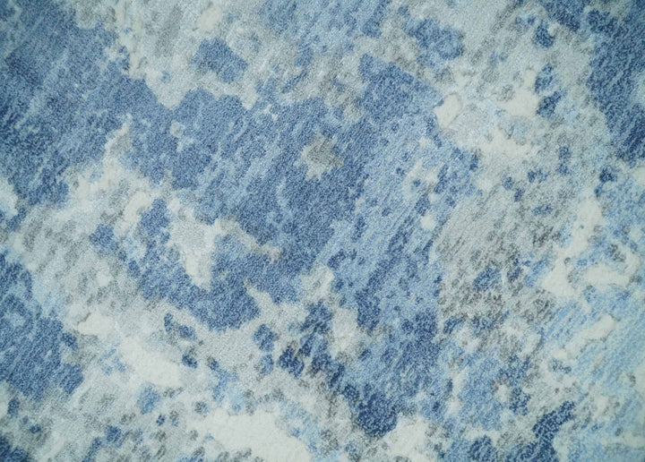 Blue, Ivory and Gray Modern Abstract 6x9 Hand Loomed Blended wool and Art silk Area Rug - The Rug Decor
