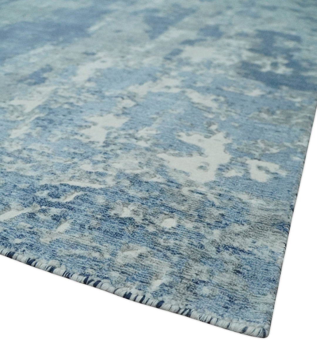 Blue, Ivory and Gray Modern Abstract 6x9 Hand Loomed Blended wool and Art silk Area Rug - The Rug Decor