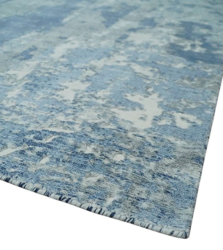 Blue, Ivory and Gray Modern Abstract 6x9 Hand Loomed Blended wool and Art silk Area Rug - The Rug Decor
