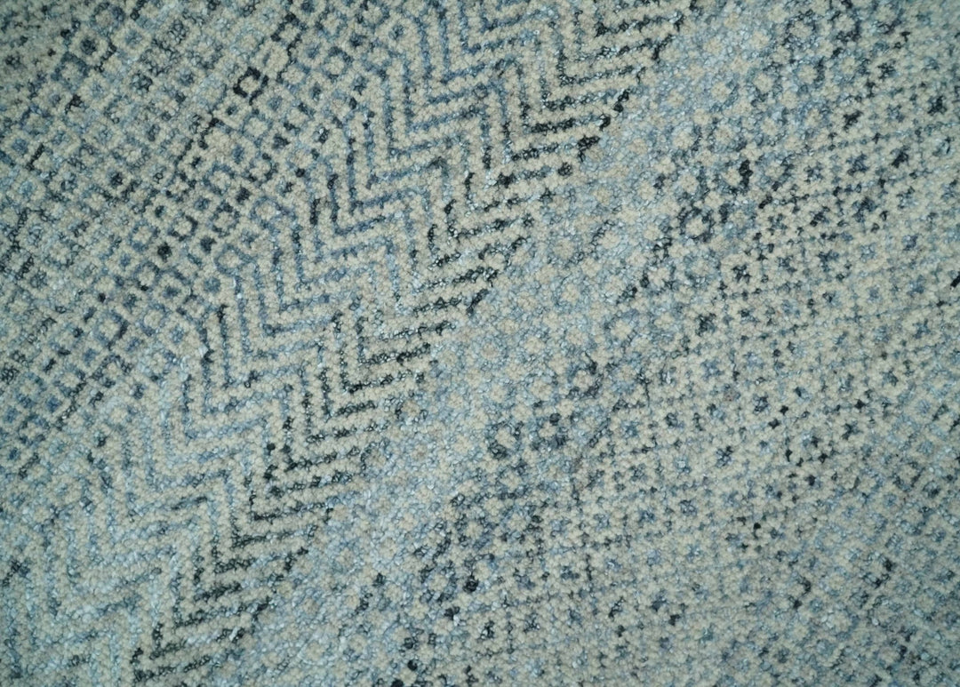 Blue, Ivory and Silver 8x10 Hand Knotted Modern Geometric Trellis Scandinavian Wool Area Rug | TRDCP934810 - The Rug Decor
