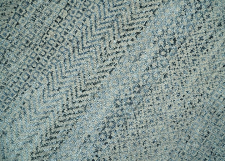 Blue, Ivory and Silver 8x10 Hand Knotted Modern Geometric Trellis Scandinavian Wool Area Rug | TRDCP934810 - The Rug Decor