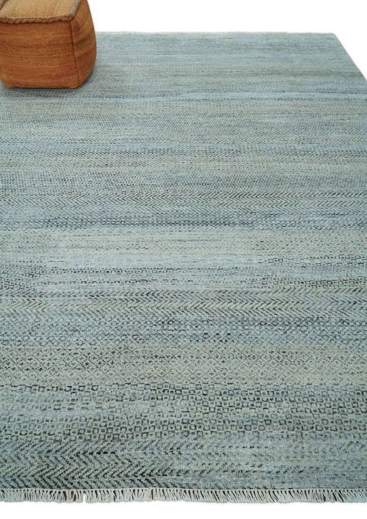 Blue, Ivory and Silver 8x10 Hand Knotted Modern Geometric Trellis Scandinavian Wool Area Rug | TRDCP934810 - The Rug Decor