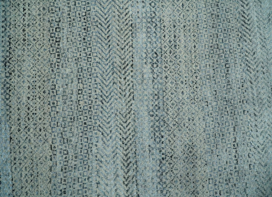 Blue, Ivory and Silver 8x10 Hand Knotted Modern Geometric Trellis Scandinavian Wool Area Rug | TRDCP934810 - The Rug Decor