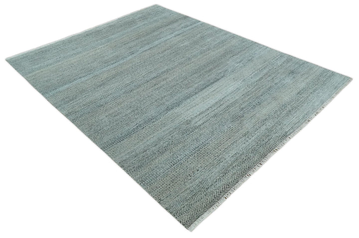 Blue, Ivory and Silver 8x10 Hand Knotted Modern Geometric Trellis Scandinavian Wool Area Rug | TRDCP934810 - The Rug Decor