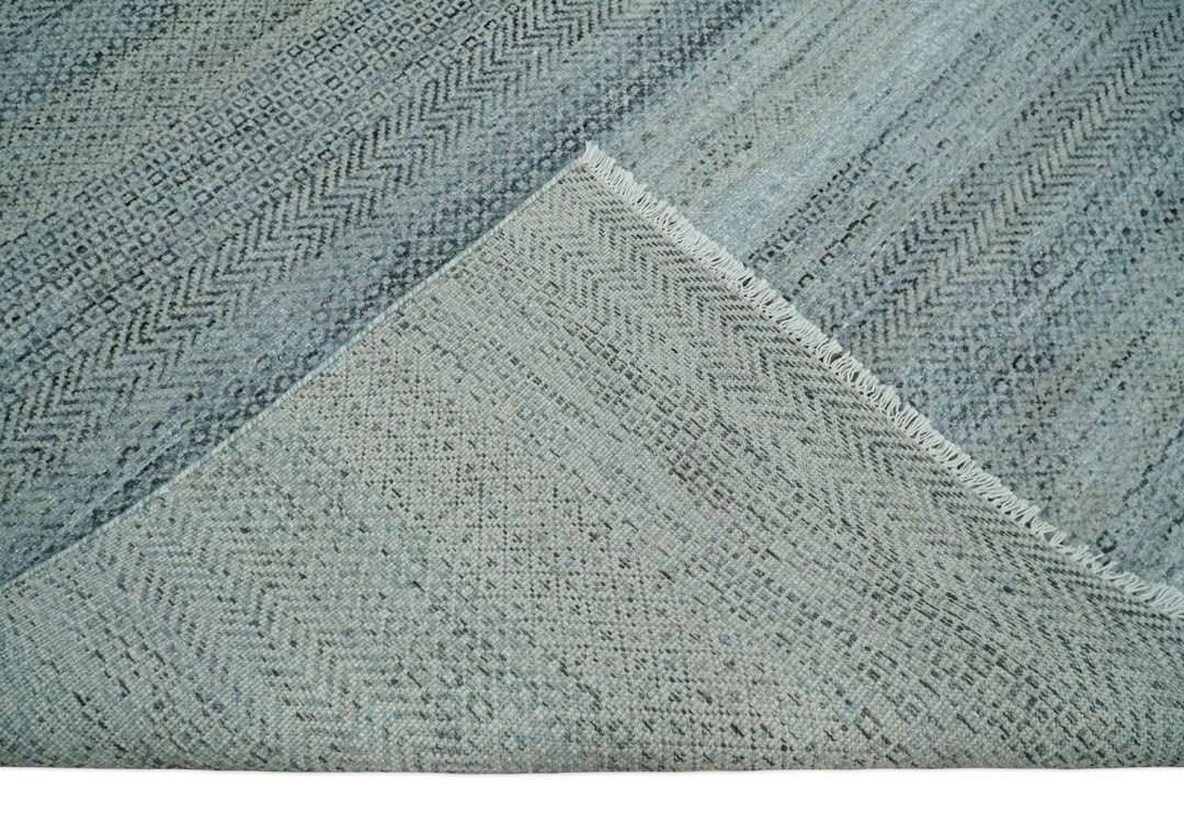 Blue, Ivory and Silver 8x10 Hand Knotted Modern Geometric Trellis Scandinavian Wool Area Rug | TRDCP934810 - The Rug Decor