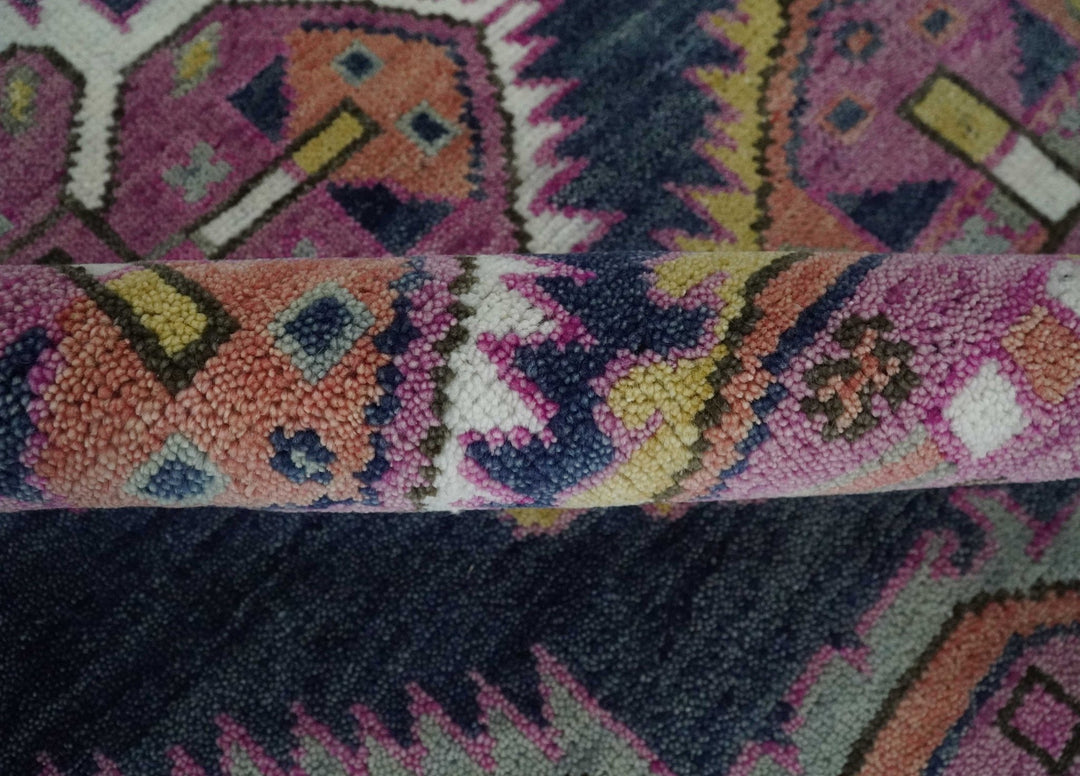 Blue, Purple and Green hand knotted Traditional Heriz Serapi Wool Area Rug - The Rug Decor