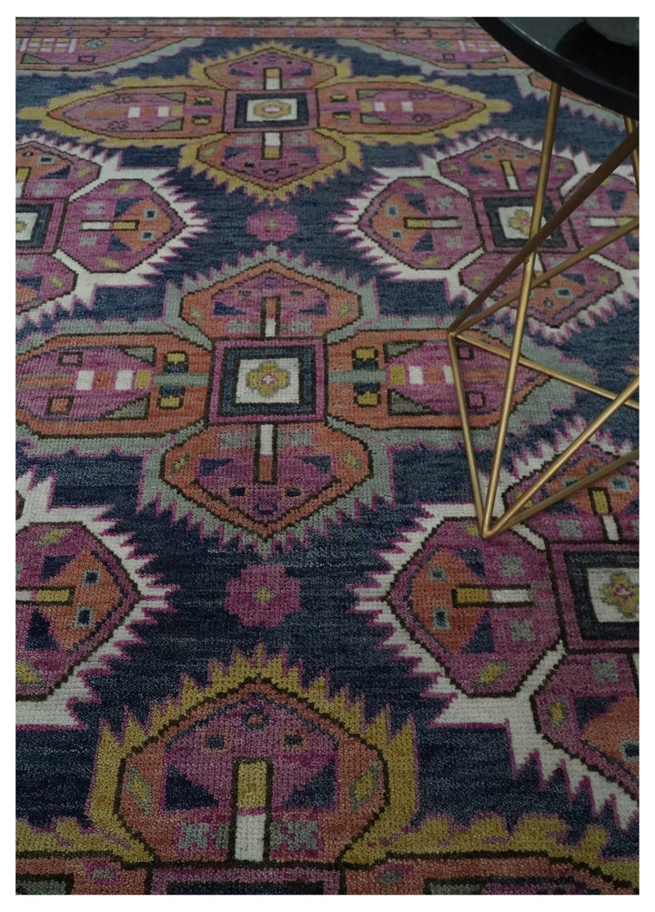 Blue, Purple and Green hand knotted Traditional Heriz Serapi Wool Area Rug - The Rug Decor
