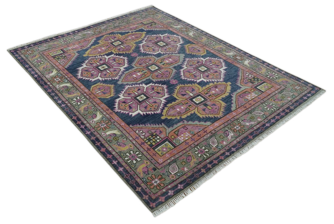 Blue, Purple and Green hand knotted Traditional Heriz Serapi Wool Area Rug - The Rug Decor