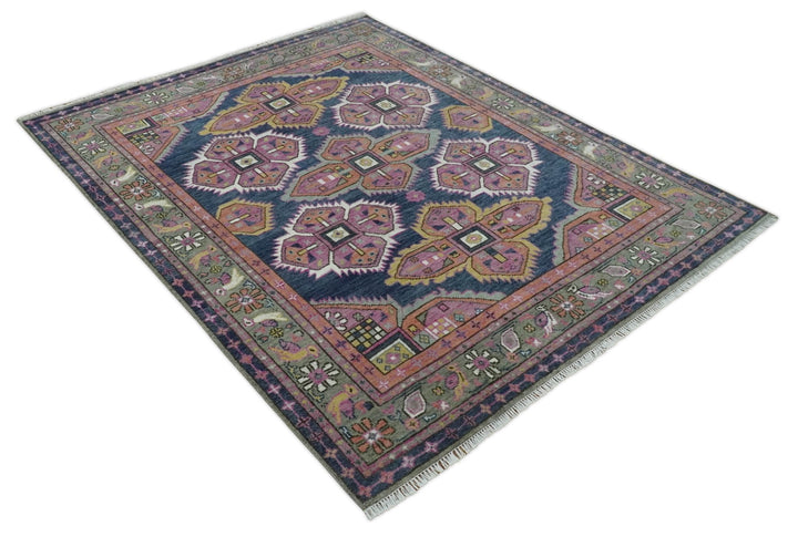 Blue, Purple and Green hand knotted Traditional Heriz Serapi Wool Area Rug - The Rug Decor