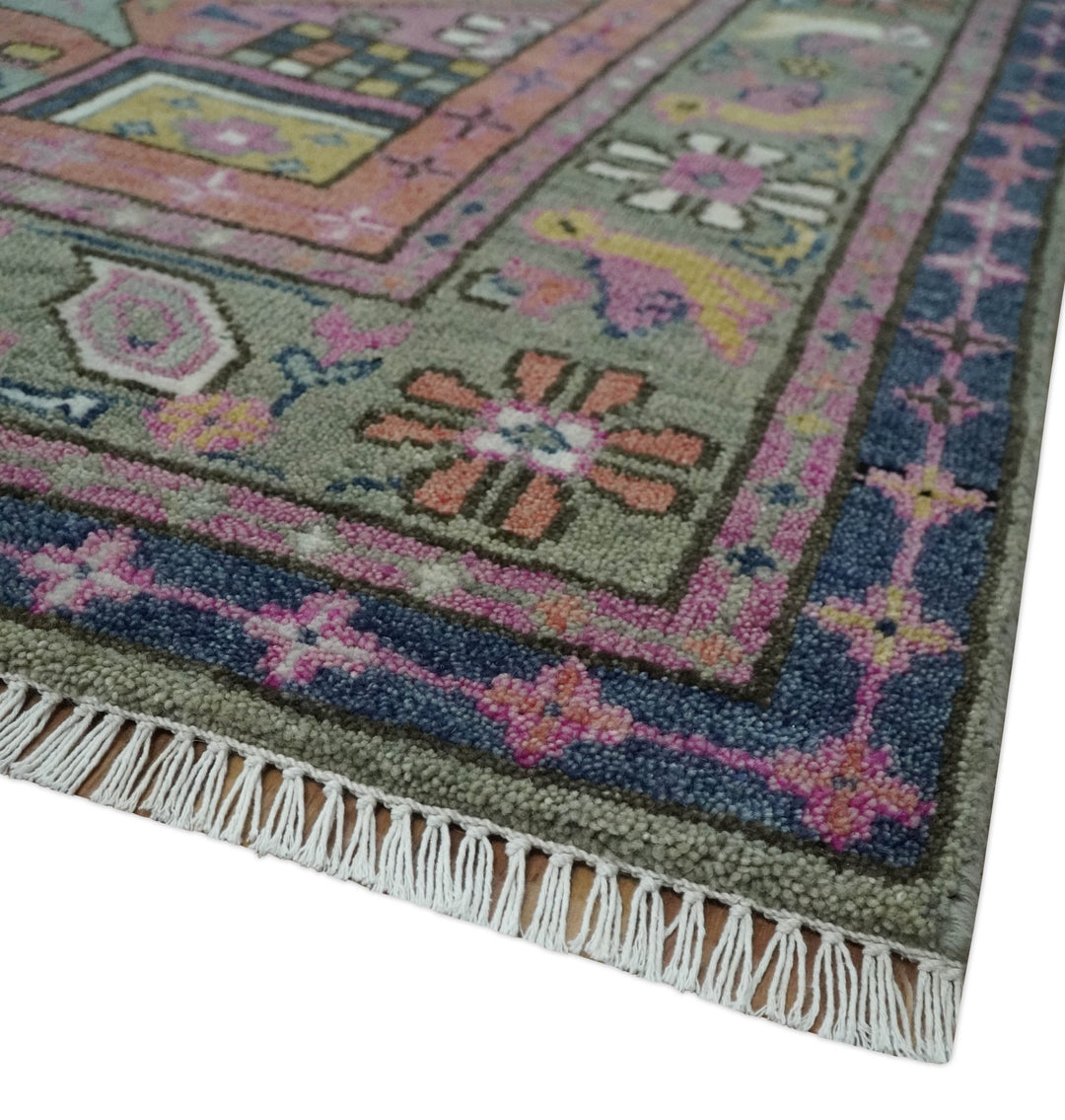 Blue, Purple and Green hand knotted Traditional Heriz Serapi Wool Area Rug - The Rug Decor