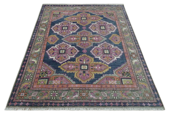 Blue, Purple and Green hand knotted Traditional Heriz Serapi Wool Area Rug - The Rug Decor