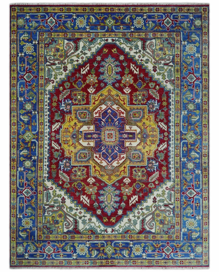 Blue, Red and Gold Hand Knotted Antique 9x12 Traditional Wool Rug - The Rug Decor