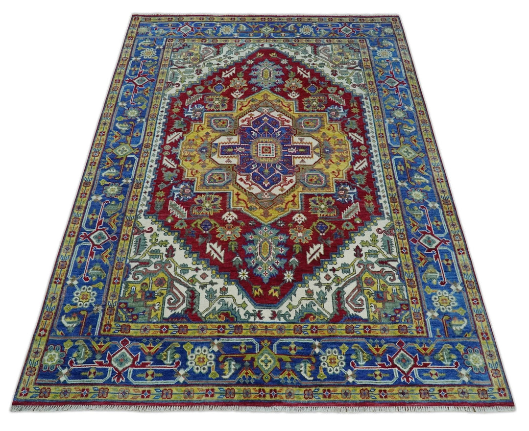 Blue, Red and Gold Hand Knotted Antique 9x12 Traditional Wool Rug - The Rug Decor