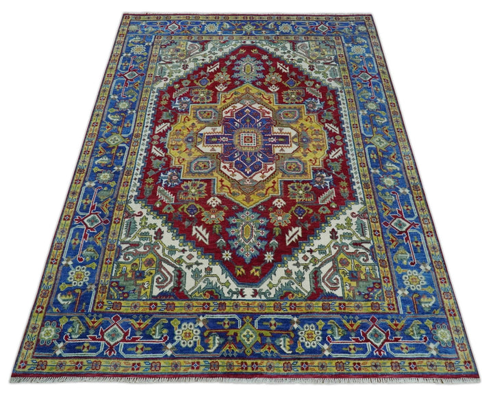 Blue, Red and Gold Hand Knotted Antique 9x12 Traditional Wool Rug - The Rug Decor