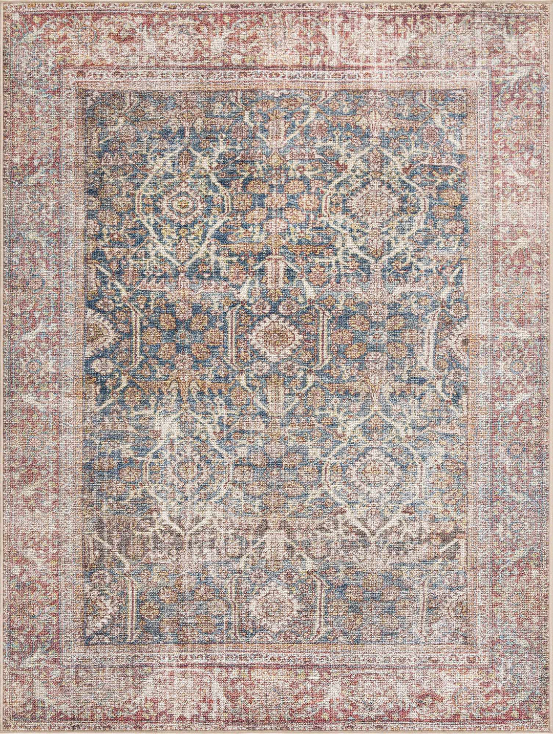 Blue, Rust, Ivory and Beige Traditional Oriental Oushak Washable Area Rug - The Rug Decor